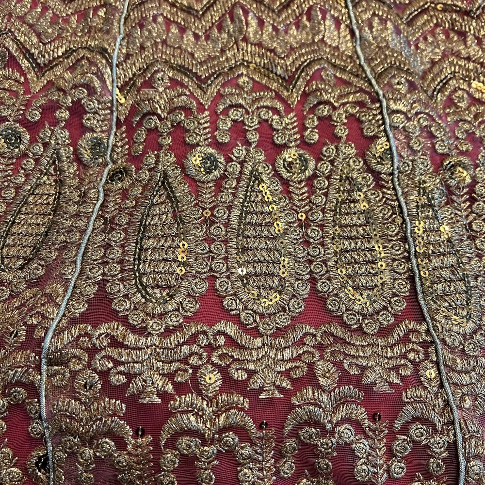 36” Indian Woman’s Skirt Pink Gold Embroidered 44” Waist Drawstring Free Ship